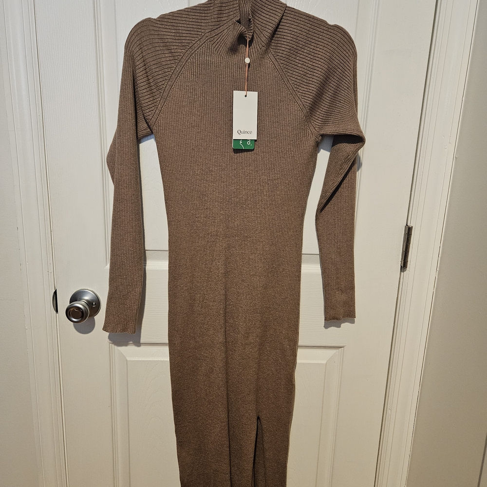Quince Tan Long Sleeve Knit Dress